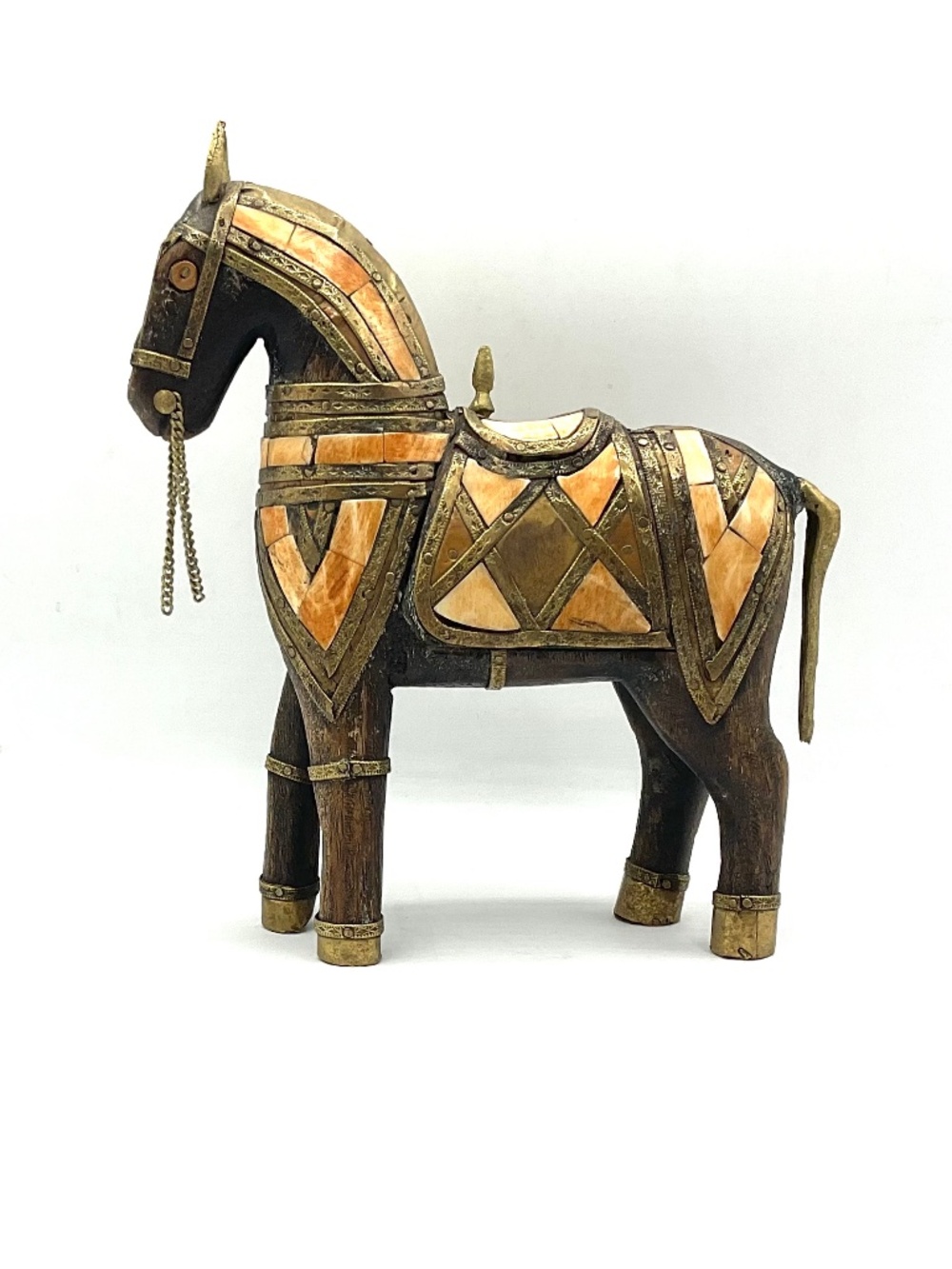 Trojan Horse figurine Wood (metal & stone overlay)  8.5"